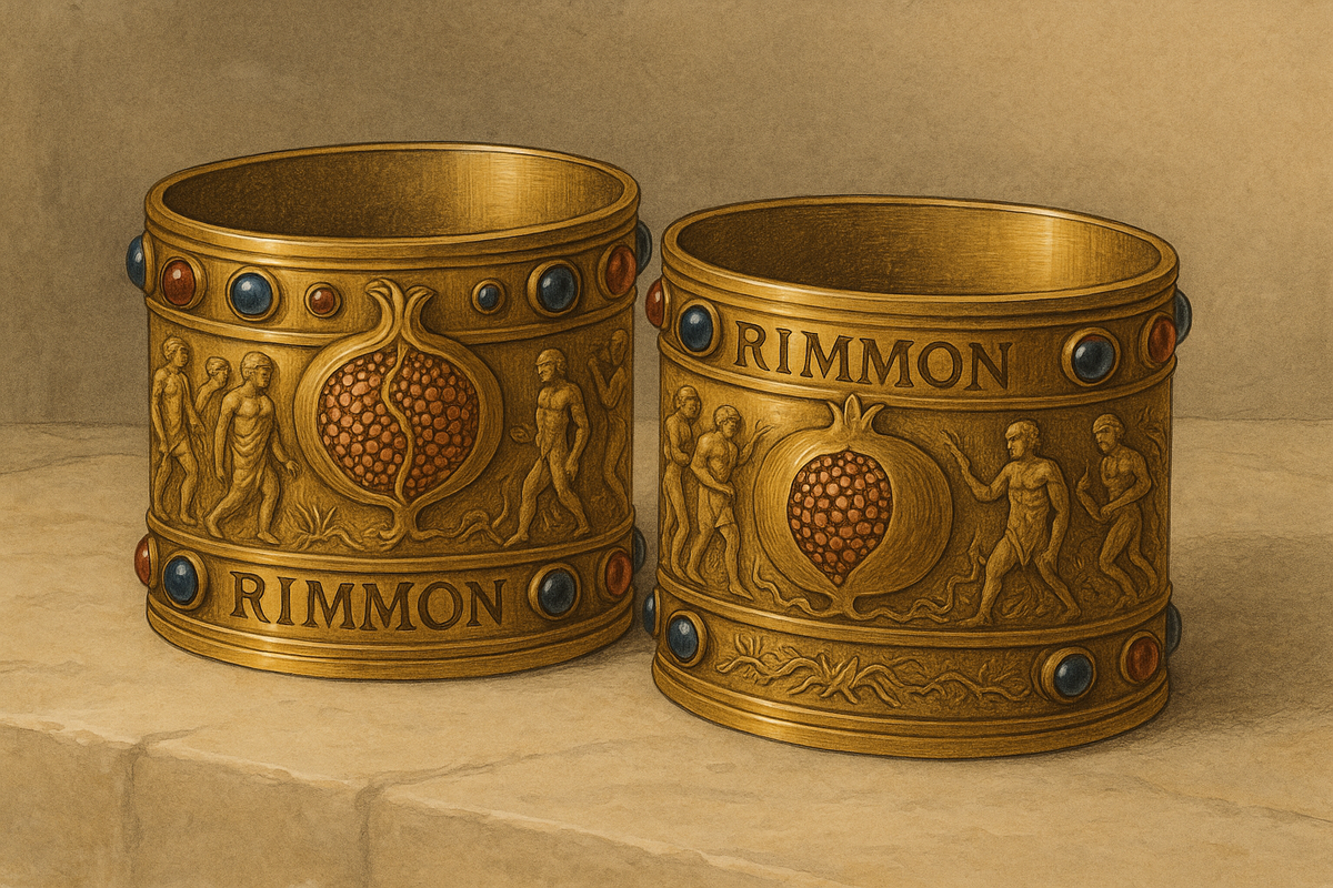 На барельефе изображены человечки, будто вырастающие из раскрытых плодов граната. 