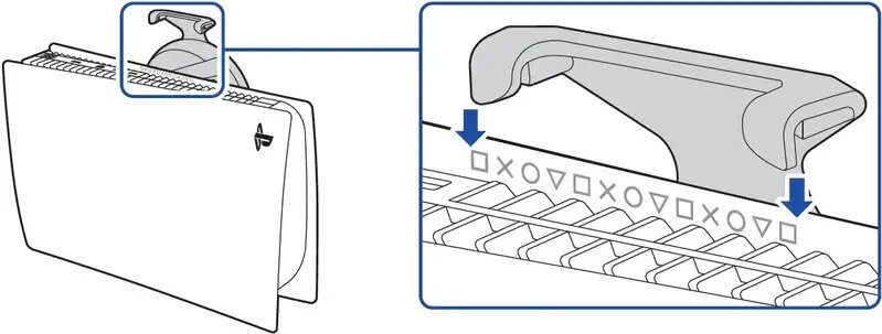 Закрепите основание консоли. Оно должно быть установлено как в вертикальном, так и в горизонтальном положении.Для этого поставьте консоль на ровную поверхность и настройте основание в зависимости от ориентации устройства. Поверните верхнюю и нижнюю части основания в противоположные стороны, пока не услышите характерный «щелчок», подтверждающий правильное закрепление.Для вертикального положения
Поместите консоль задней стороной вверх и снимите заглушку с резьбовым отверстием.
Прикрепите колпачок с резьбовым отверстием к нижней части основания.
Выкрутите винт из нижней части основания.
Прикрепите основание, а затем закрепите винтом. Для затяжки винта используйте монету или предмет аналогичной формы.

Для горизонтального положения
Установите консоль задней стороной вверх. Совместите основание с отмеченной областью на консоли и плотно прижмите основание.
