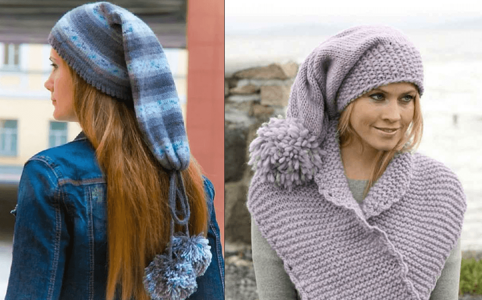  Шапка-колпак спицами может выглядеть по-разному