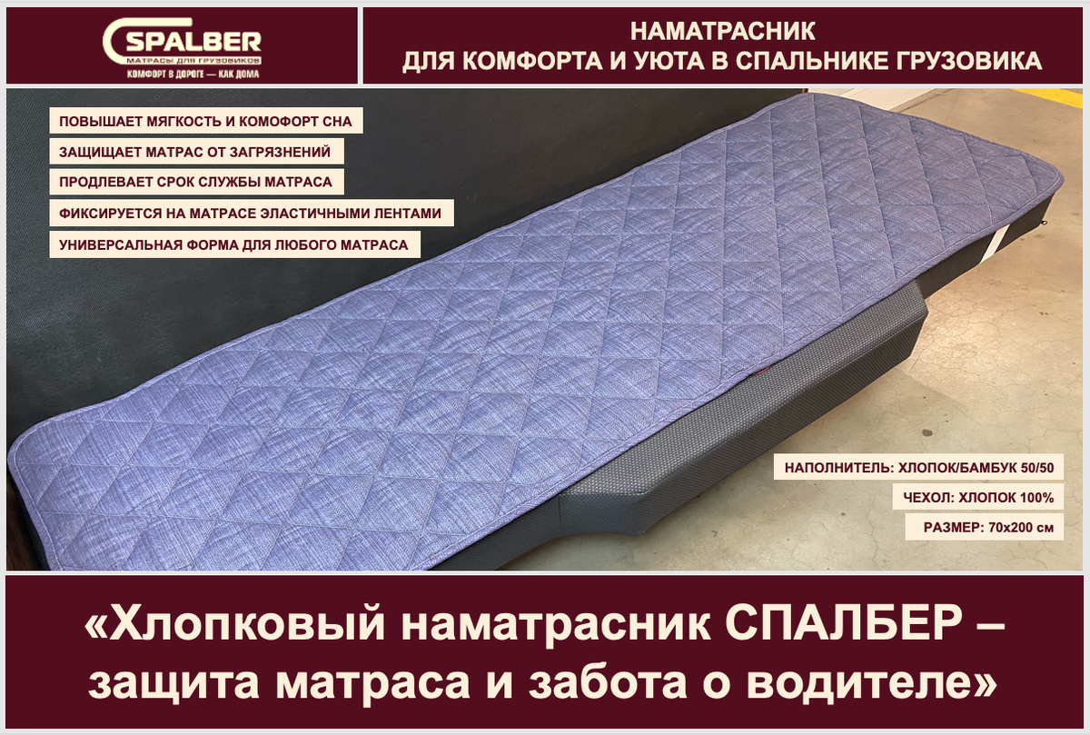 Хлопковый наматрасник СПАЛБЕР – защита матраса и забота о водителе