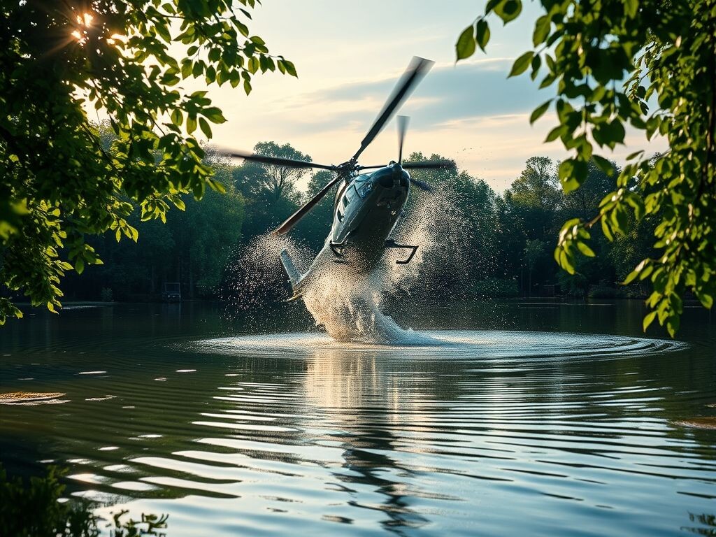 падение вертолета в пруд