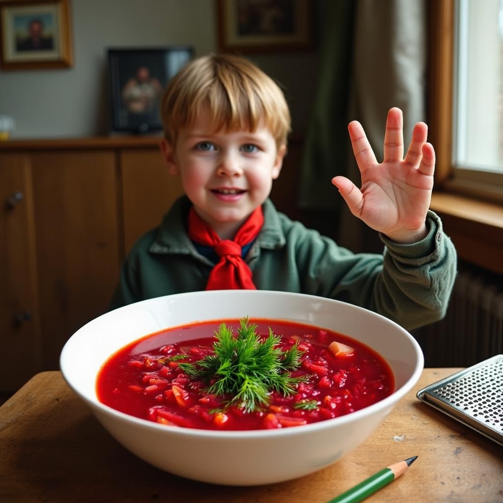 Ребенок в пионерском галстуке.