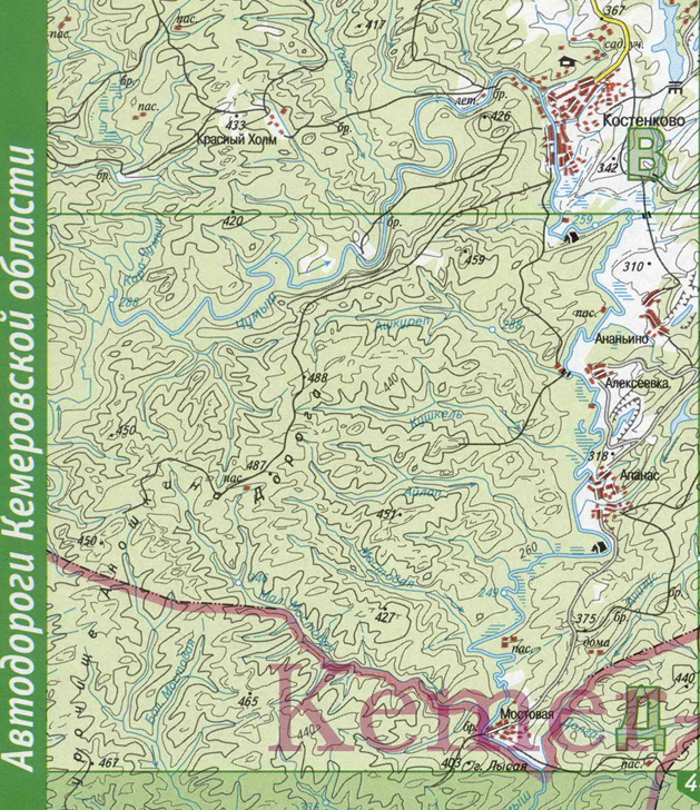 Фрагмент карты. На топографических картах термин «урочище» часто используют для обозначения территорий, имеющих устойчивое название у местного населения.
