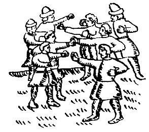 Кулачный бой на Руси. Гравюра.