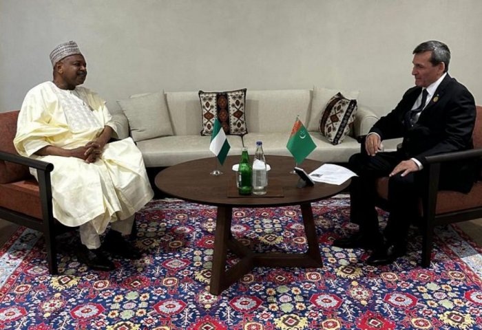 Встреча министра иностранных дел Туркменистана Рашида Мередова с министром бюджета и экономического планирования Нигерии Абубакаром Атику Багуду, 4 июля 2025 года (Фото: МИД Туркменистана)