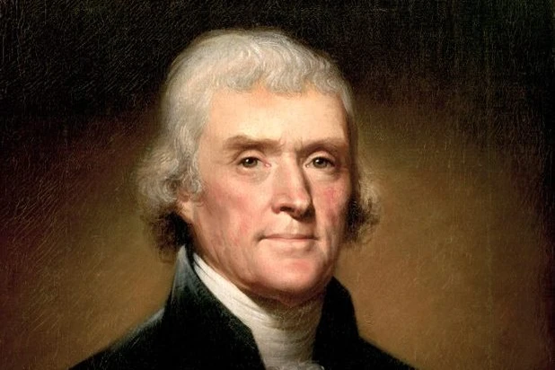 Портрет Томаса Джефферсона кисти Рембрандта Пила. Позднее, в 1801-1809 годах, Джефферсон был третьим президентом Соединенных Штатов и составил большую часть Декларации независимости.