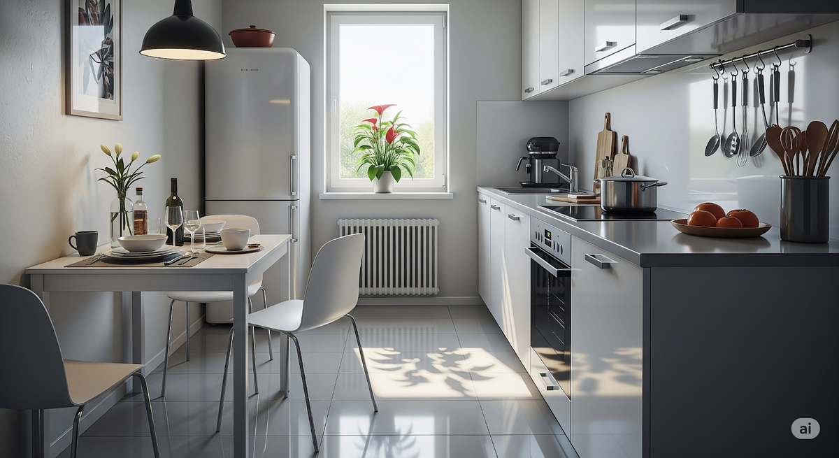 Красиво, но в реальности, содержать такую кухню в чистоте очень сложно