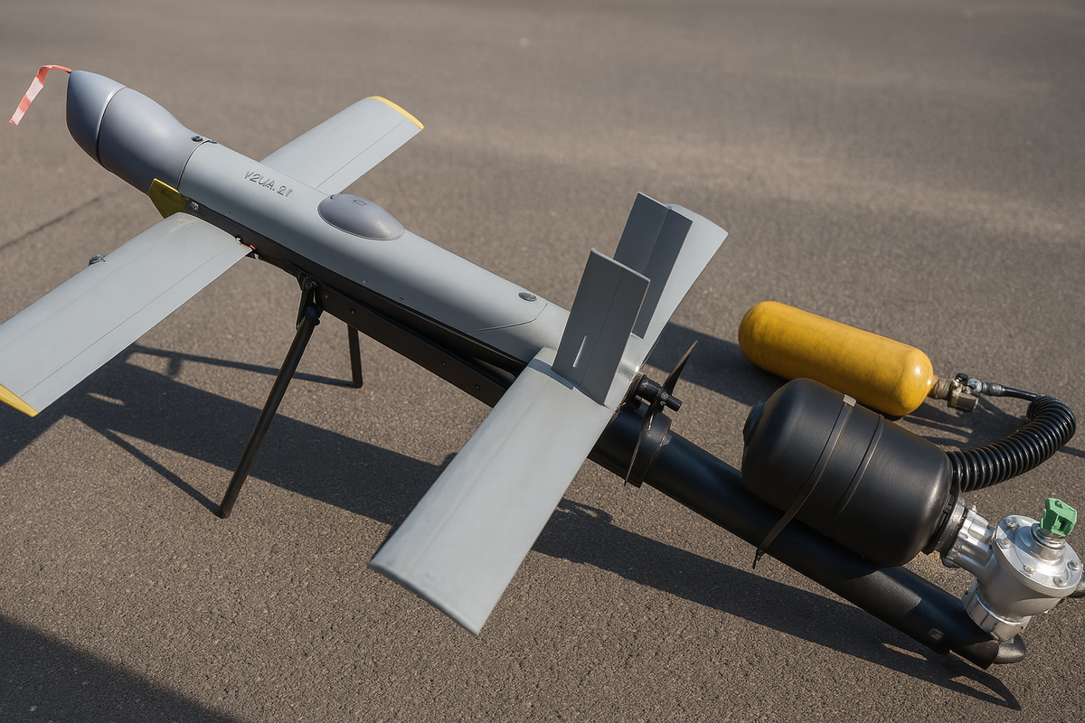 БПЛА V2U на пусковой установке
