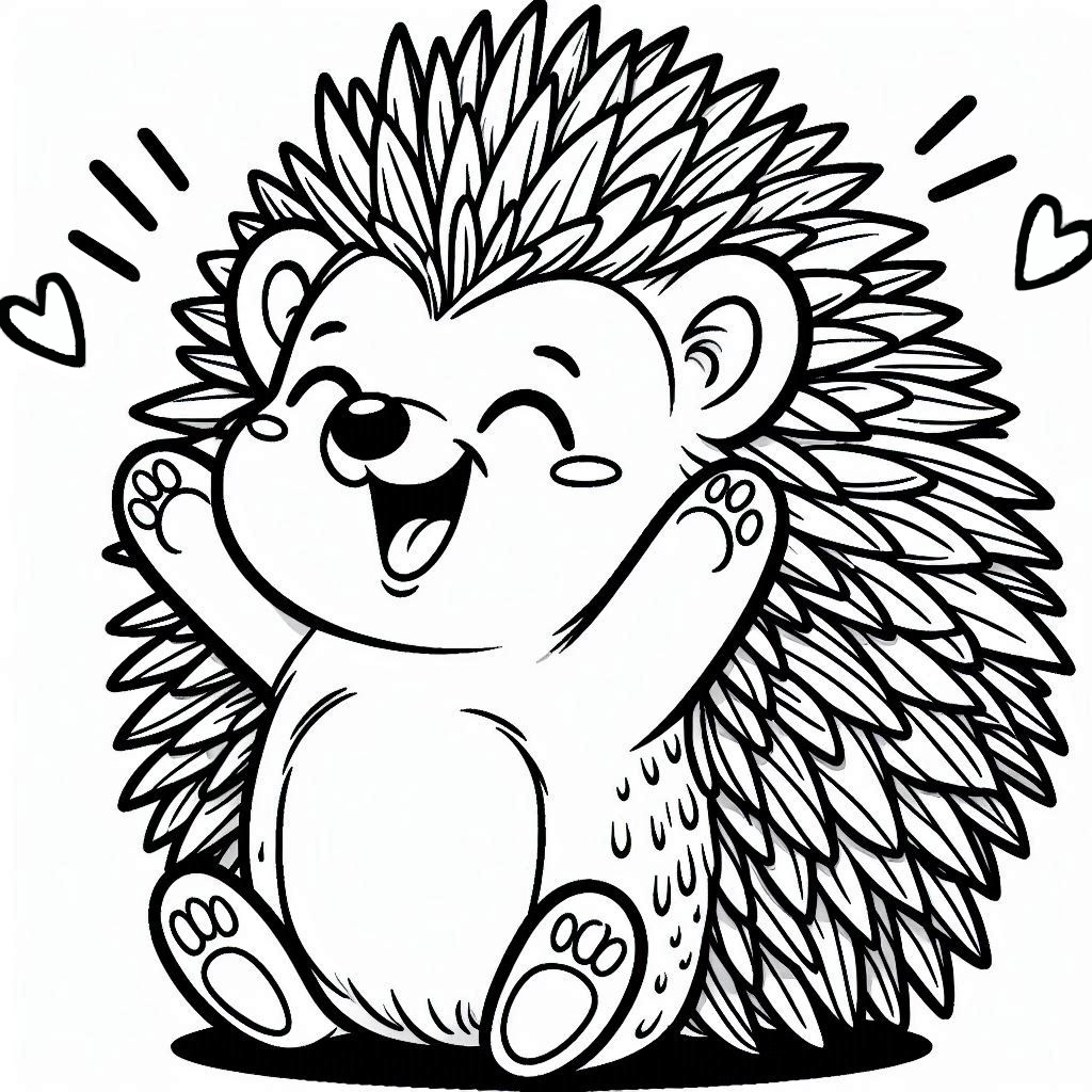 Раскраска маленький ёжик ликует.