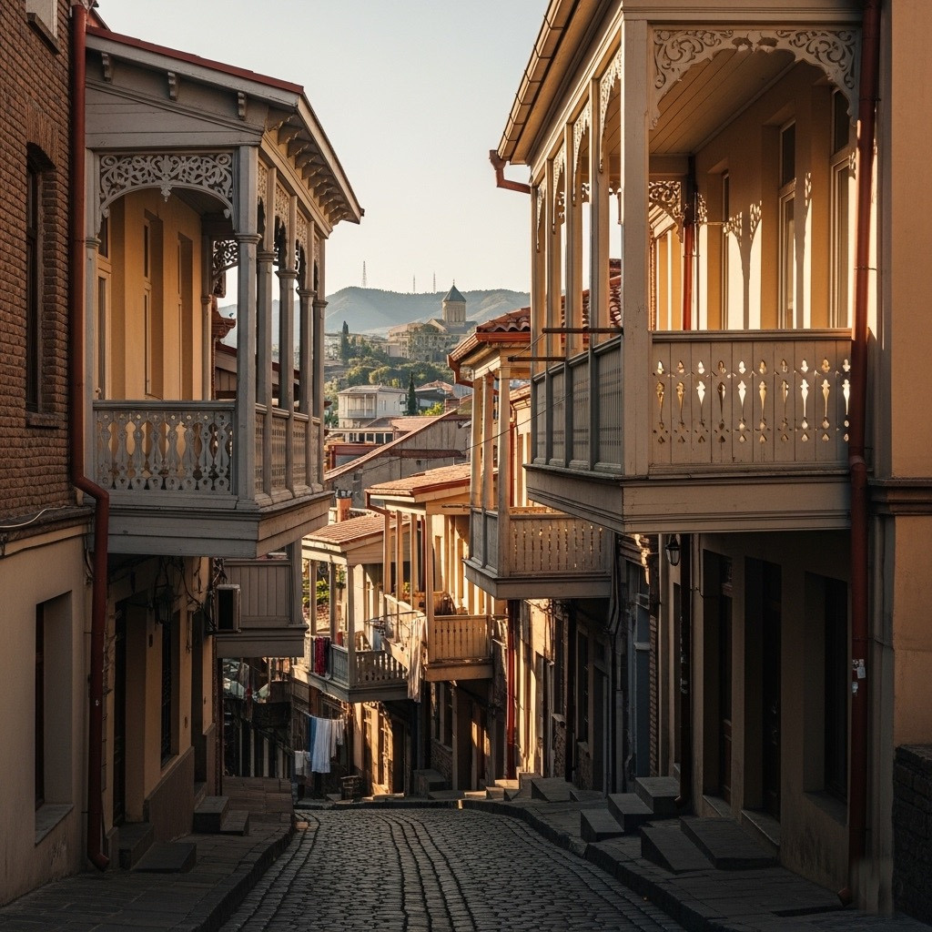 Это старые улицы Тбилиси с резными деревянными балконами