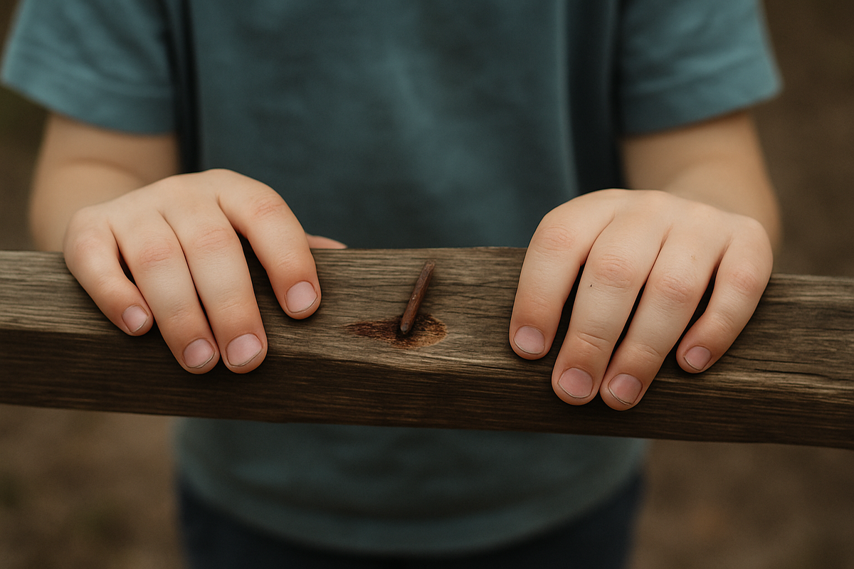 Он вбивал его молча. Как будто закладывал секрет