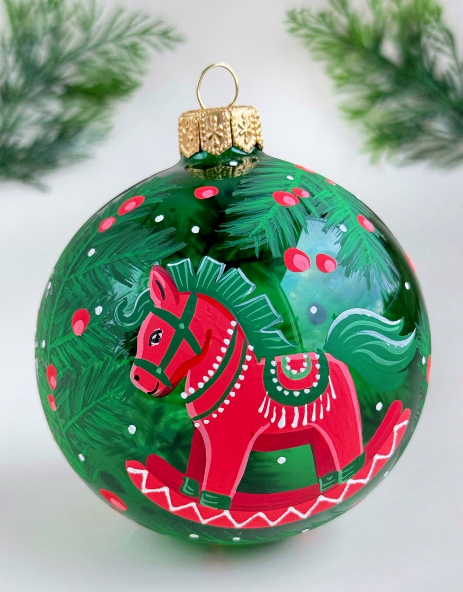 Ёлочный шар 80 мм "Коник" (Винтажный шар)
