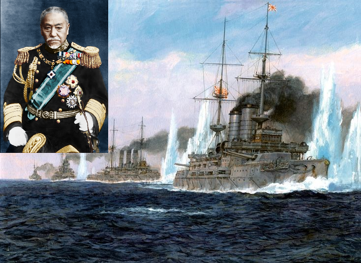 Адмирал Х. Того и флагманский броненосец "Микаса". Изображение из открытых источников