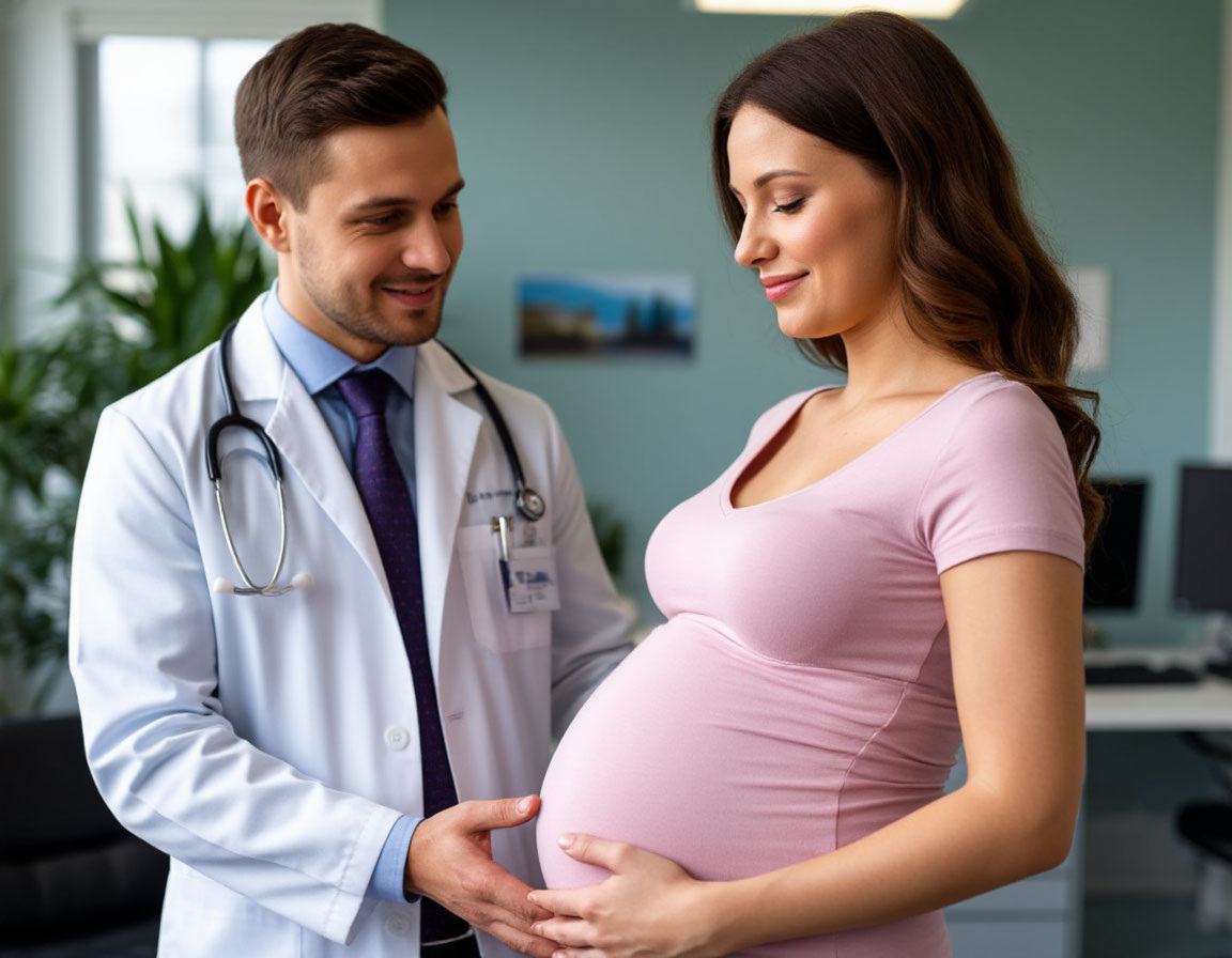 врачь осматривает беременную женщину 