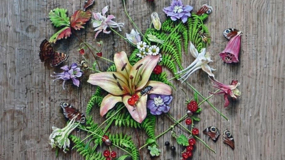 Сергей Колокольчиков "Обманка с лилией", 2012-2017, холст, масло, 70х60, фрагмент