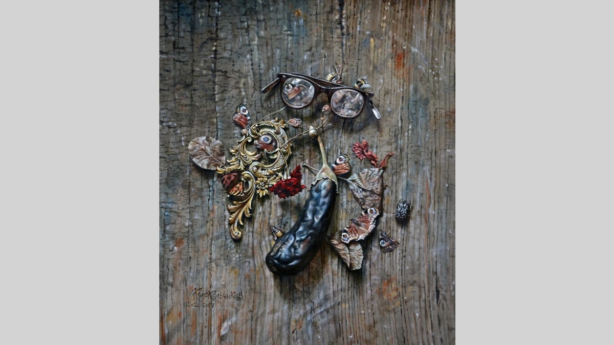 Сергей Колокольчиков "Обманка с баклажаном", 2012-2017, холст, масло, 70х60