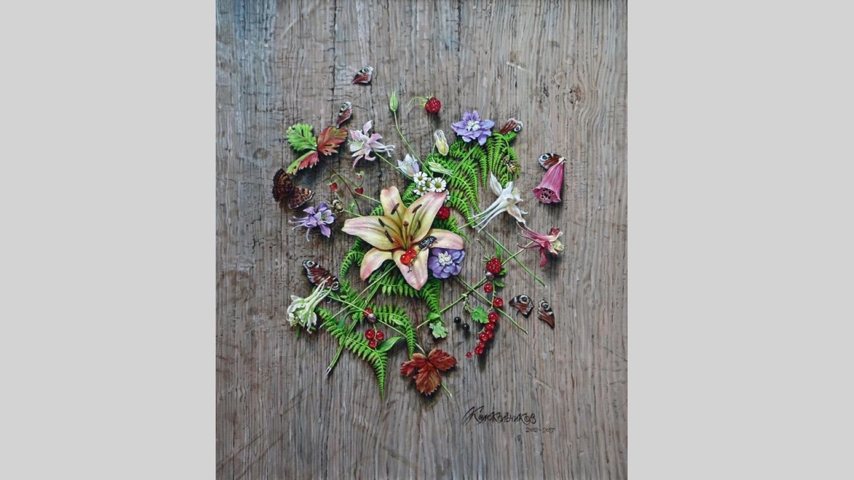 Сергей Колокольчиков "Обманка с лилией", 2012-2017, холст, масло, 70х60