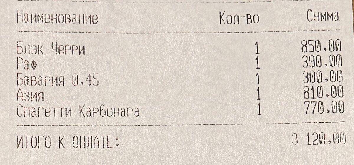 Чек первого дня, на двоих.