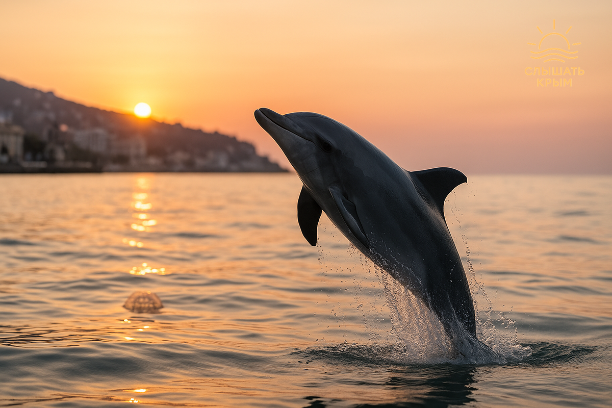 Дельфин срывает рассветную тишину — высокий свист, всплеск‑цимбал, и город за спиной отзывается глухим эхом крыш: так Ялта подсказывает, что день уже включён.