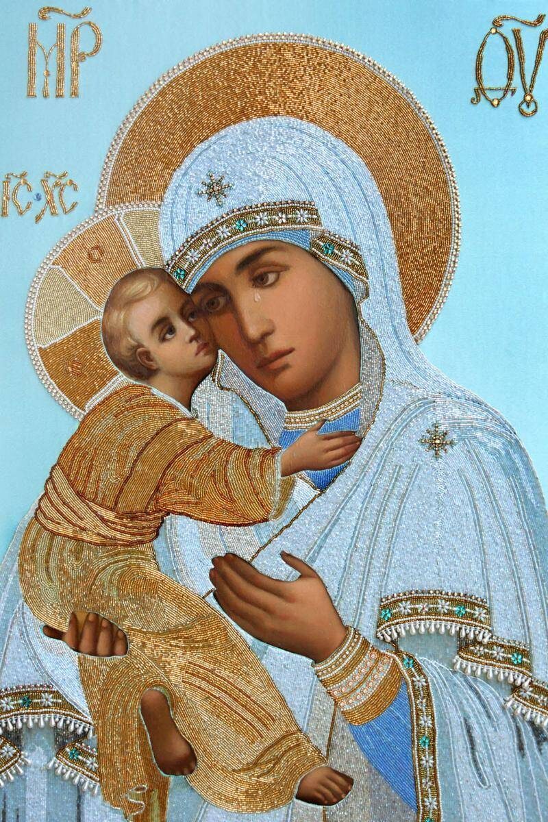Владимирская икона Божией Матери.  Из бисера. Задонский мужской монастырь. 