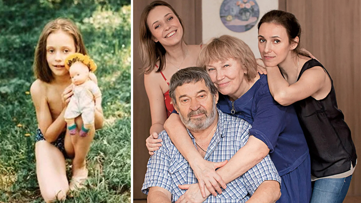 Светлана Смирнова-Марцинкевич. Слева в детстве. Справа с родителями и сестрой Олесей