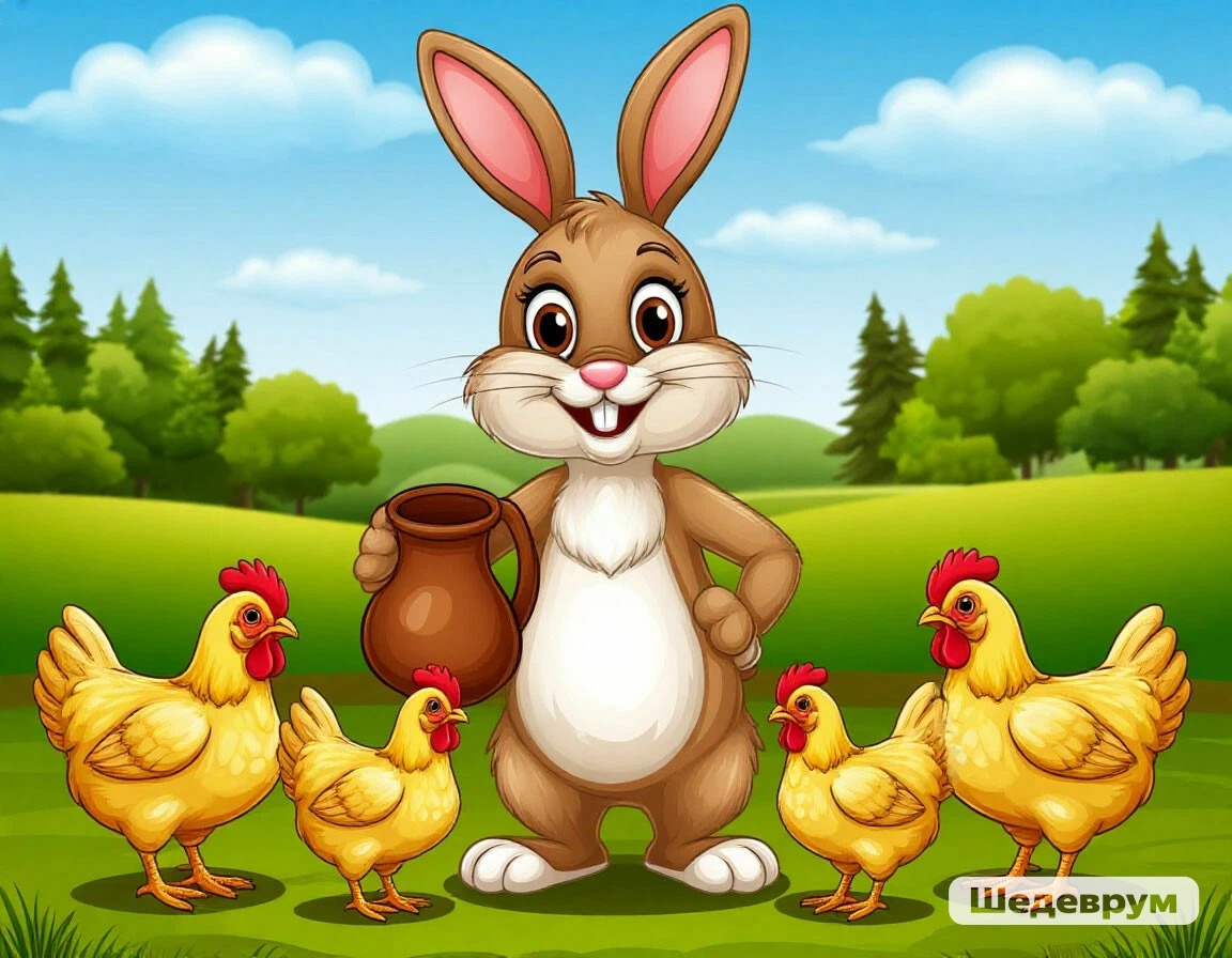 Иллюстрация нейросети к басне Олеси Емельяновой "Куриное молоко".