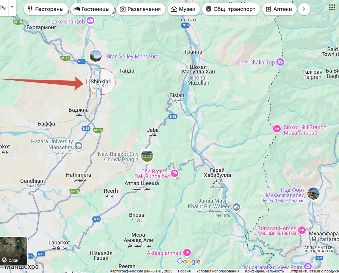 Скрин карты северного Пакистана