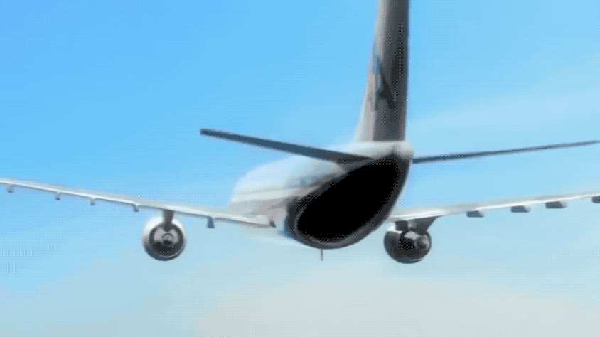 
Приблизительная визуализация движения самолёта. Соответствует концепции, но не обязательно соответствует масштабу. (National Geographic/ «Секунды до катастрофы»)