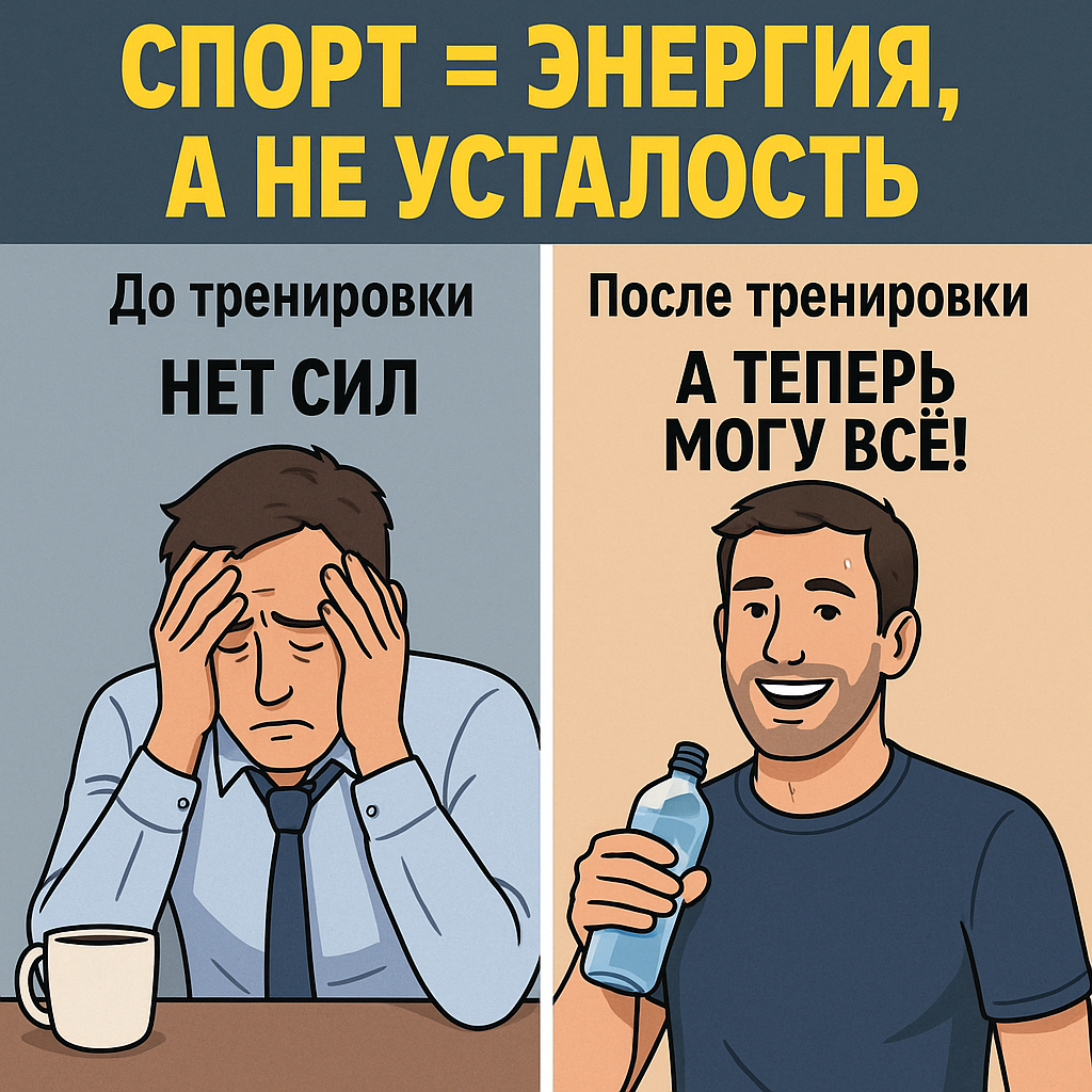 До — усталость, после — энергия. Спорт не отнимает силы, он их возвращает!