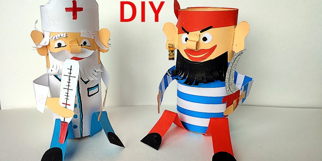 Как сделать айболита и пирата Бармалея из втулок. ВЫКРОЙКА.
