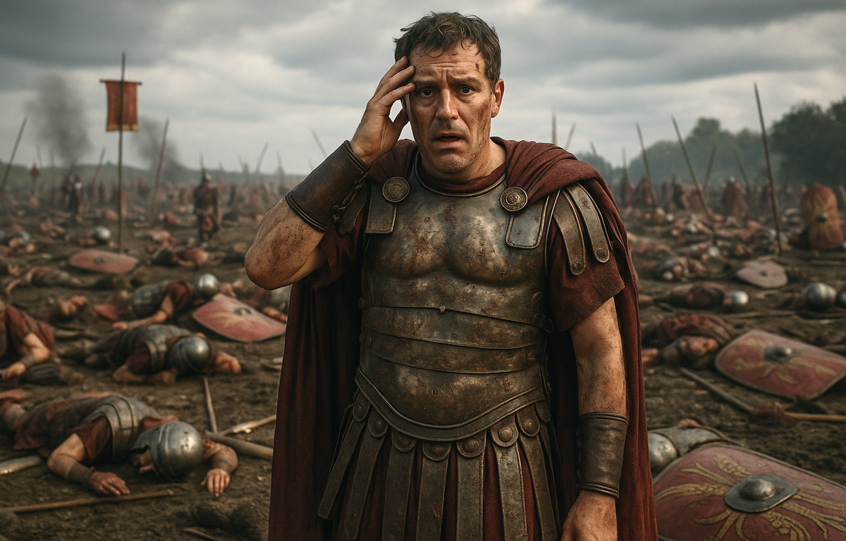 Цезарь после поражения в представлении ИИ.