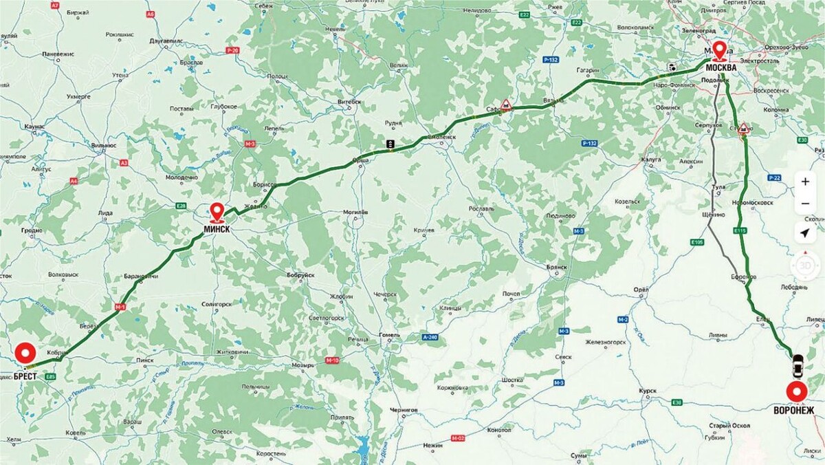  Воронеж — Москва — Минск — Брест