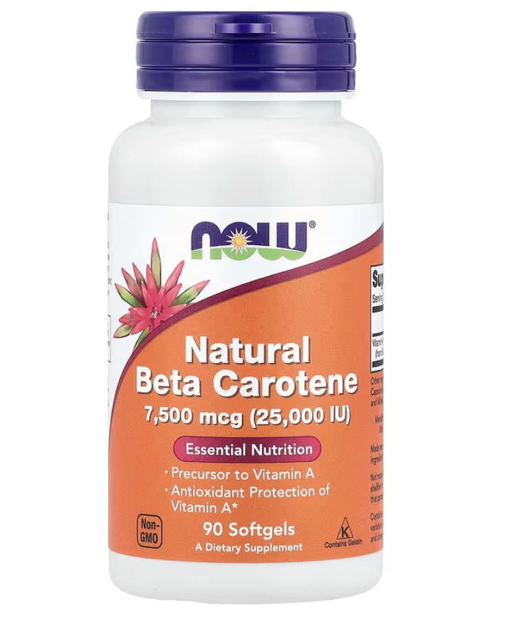 NOW Foods, натуральный бета-каротин, 7500 мкг (25 000 МЕ), 90 капсул
