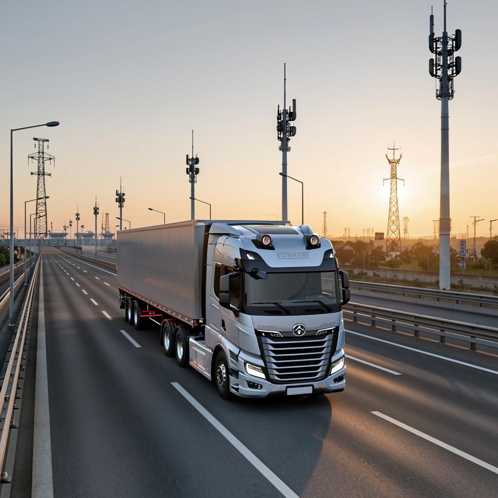 Таким будет беспилотный грузовой автомобиль на дороге.