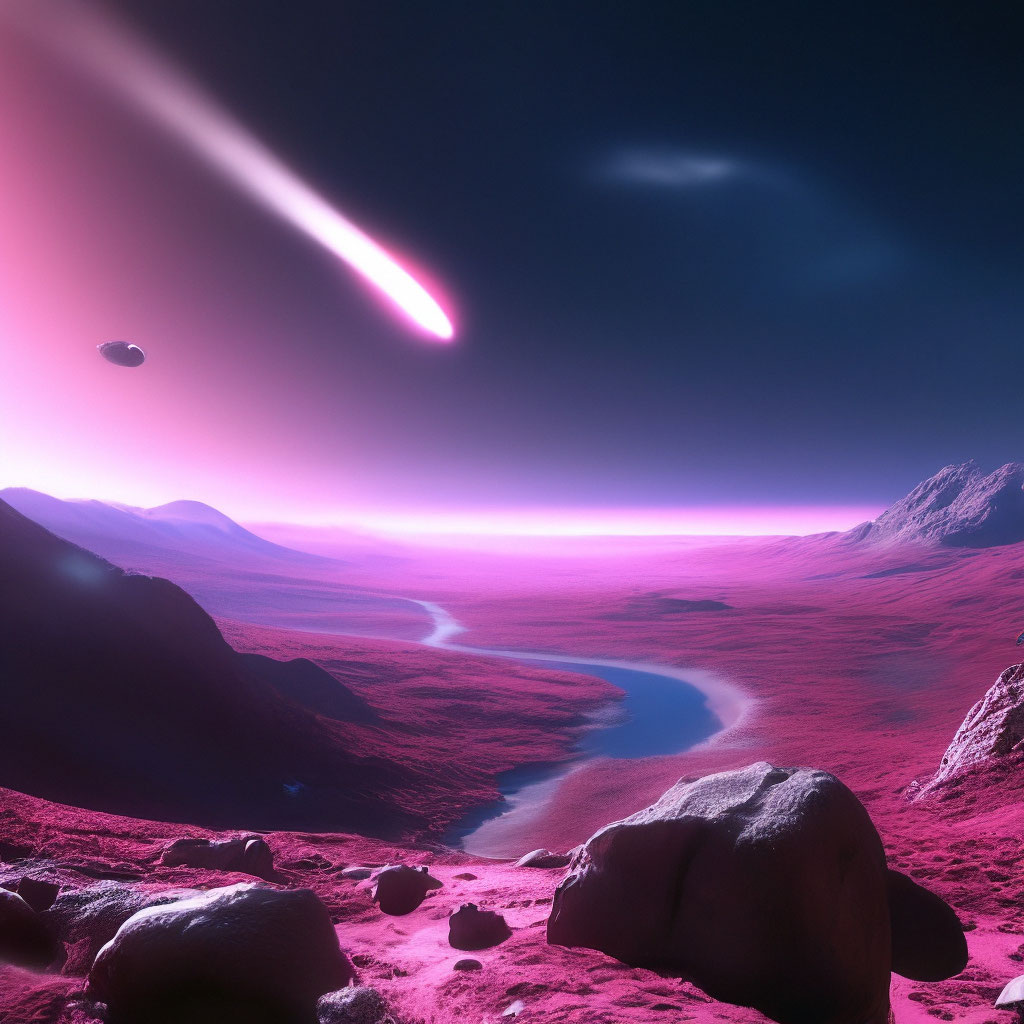 Комета над розовой планетой