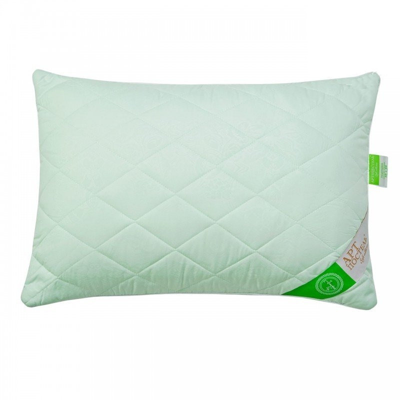 Двухкамерная подушка 50х70 см. Чехол - микрофибра, наполнитель внешнией камеры - волокно бамбука, внутренней - иск. лебяжий пух. Рекомендованная розничная цена 1400 рублей. Фото с сайта БериПостель.ру