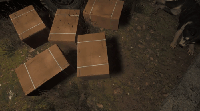 Gif картинка "Протагонист переносит коробки"