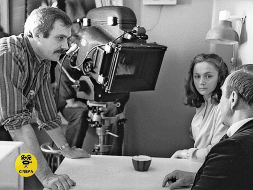 Никита Михалков, Ирина Купченко и Михаил Ульянов на съёмках фильма "Без свидетелей" (1983).