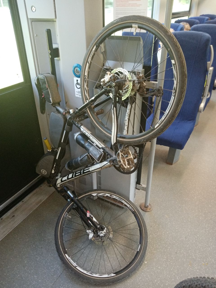 Пример компактного провоза велосипеда в общественном транспорте