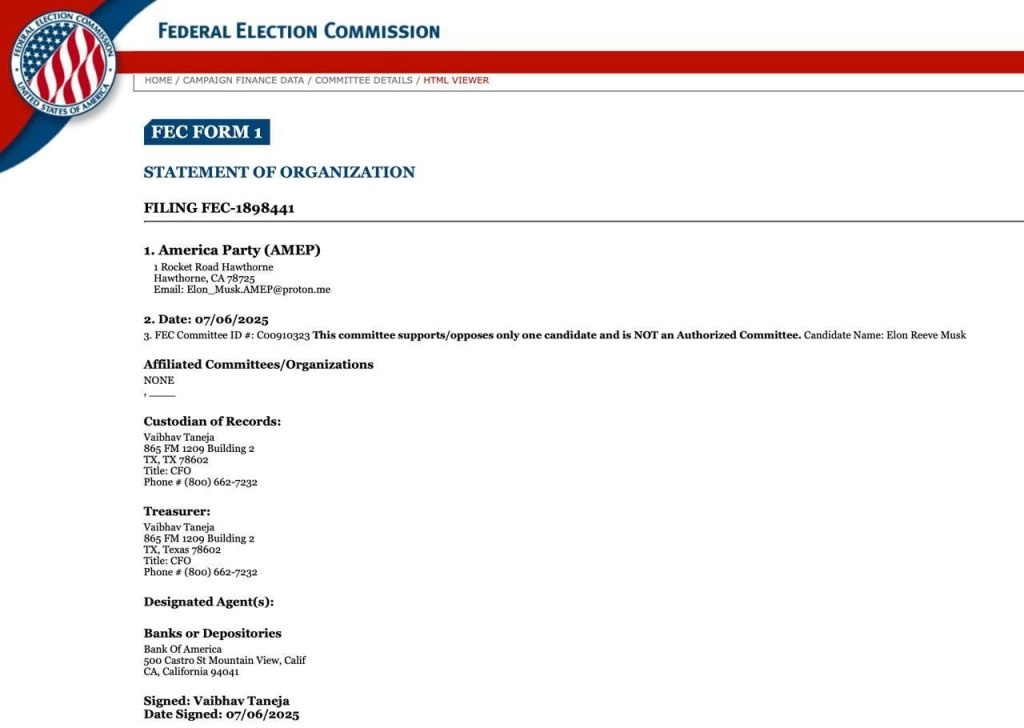    Партия «Америка» официально зарегистрирована.