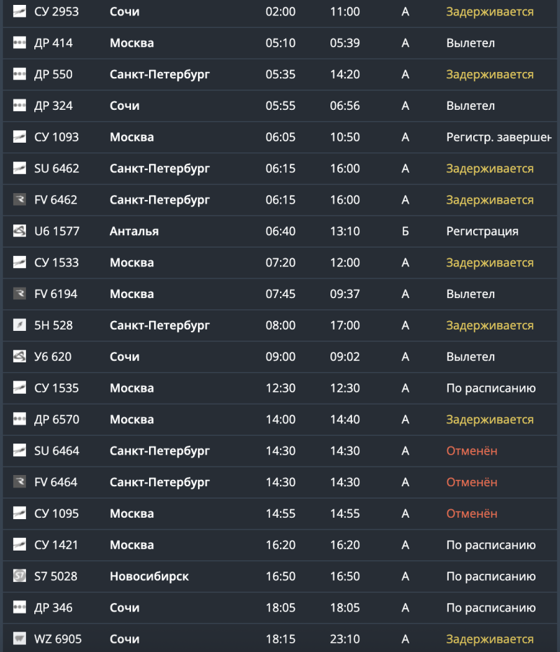    Фото: онлайн-табло аэропорта "Курчатов".