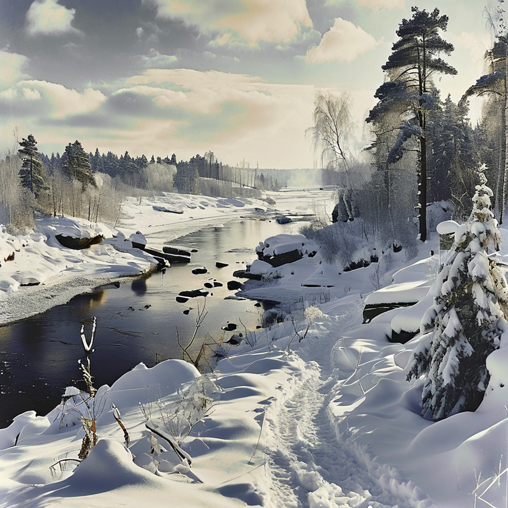 Пейзаж Карелии зимой, картинка сгенерирована ИИ