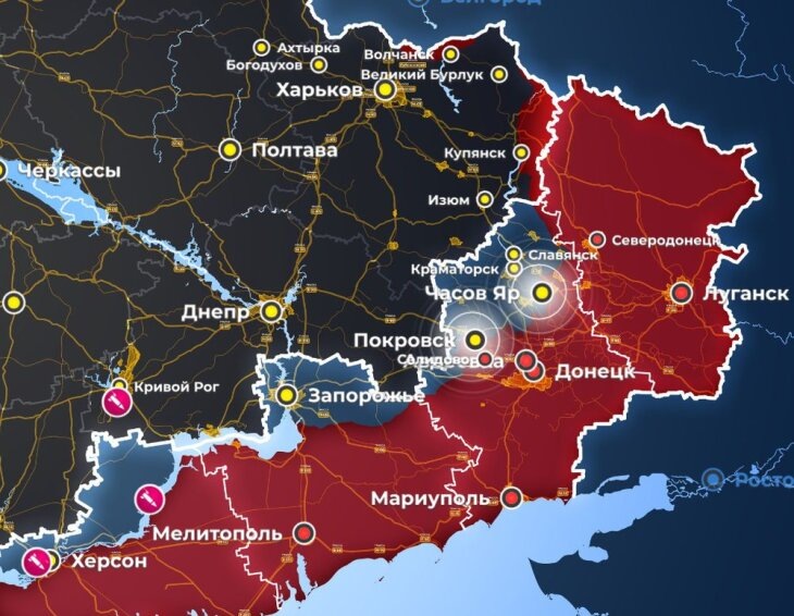     Обстановка в зоне проведения спецоперации ВС РФ на Украине. Источник: opermap.mash.ru.