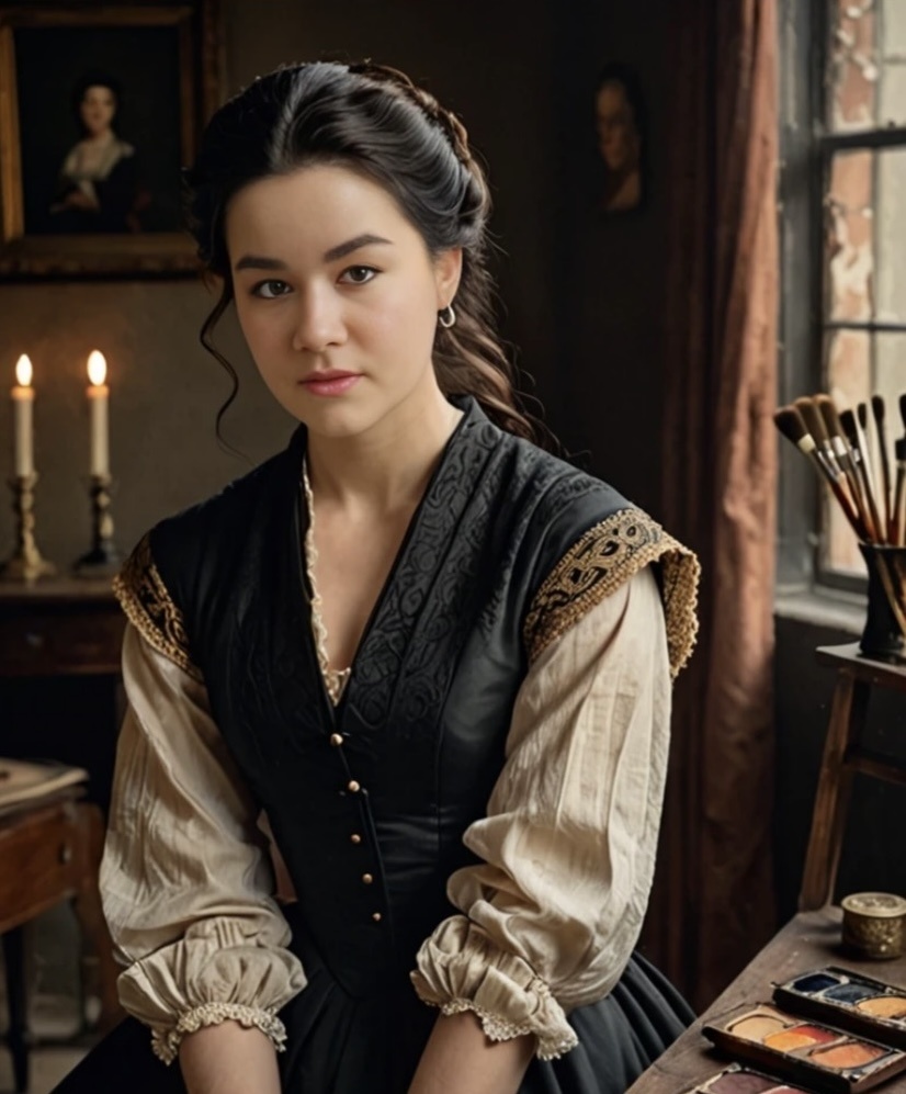 Изображение сгенерировано с помощью ИИ. Пороосила меня изобразить в виде художницы 18 века