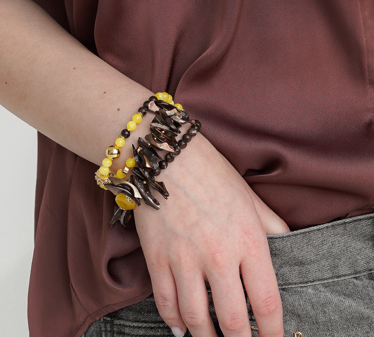 Сет браслетов с медовым янтарем и шоколадным перламутром от бренда Luceria Line