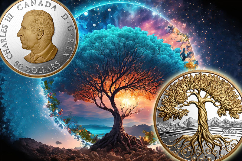 Монета Канады из серебра с кленовым Древом Жизни 50 долларов 2025