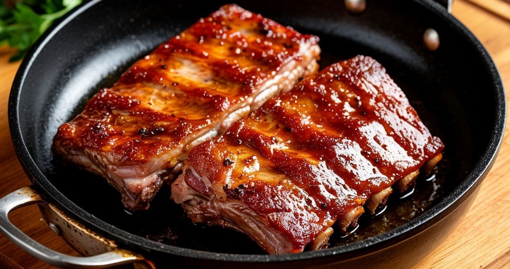 Рецепт бесподобных рёбрышек на сковороде.