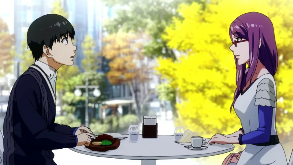 Канеки Кен и Ризе Камиширо (скриншот из первой серии) 