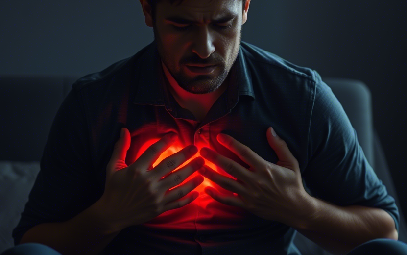  Боль и тяжесть в груди – тревожный симптом. Фото: сгенерировано нейросетью