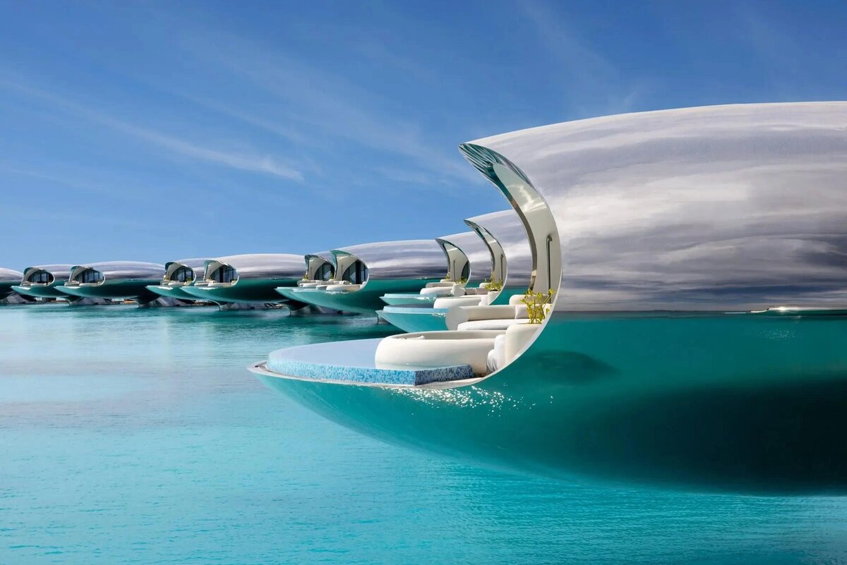 Левитирующие конструкции: Виллы на сваях «парят» над водой, минимизируя воздействие на хрупкие экосистемы кораллов и мангровых зарослей